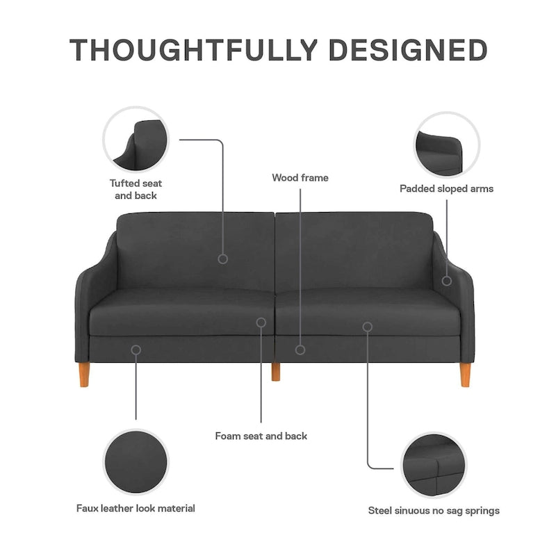 Canapé-lit futon convertible 2 places – Gris / Bleu marine / Vert / Gris clair