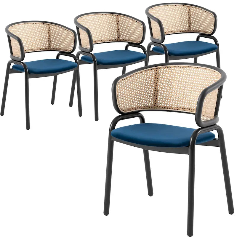 Chaise de salle à manger Ervilla moderne en osier avec accoudoirs et siège en velours rembourré pour salle à manger et cuisine, lot de 4 - 29,9