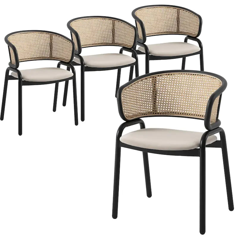 Chaise de salle à manger Ervilla moderne en osier avec accoudoirs et siège en velours rembourré pour salle à manger et cuisine, lot de 4 - 29,9