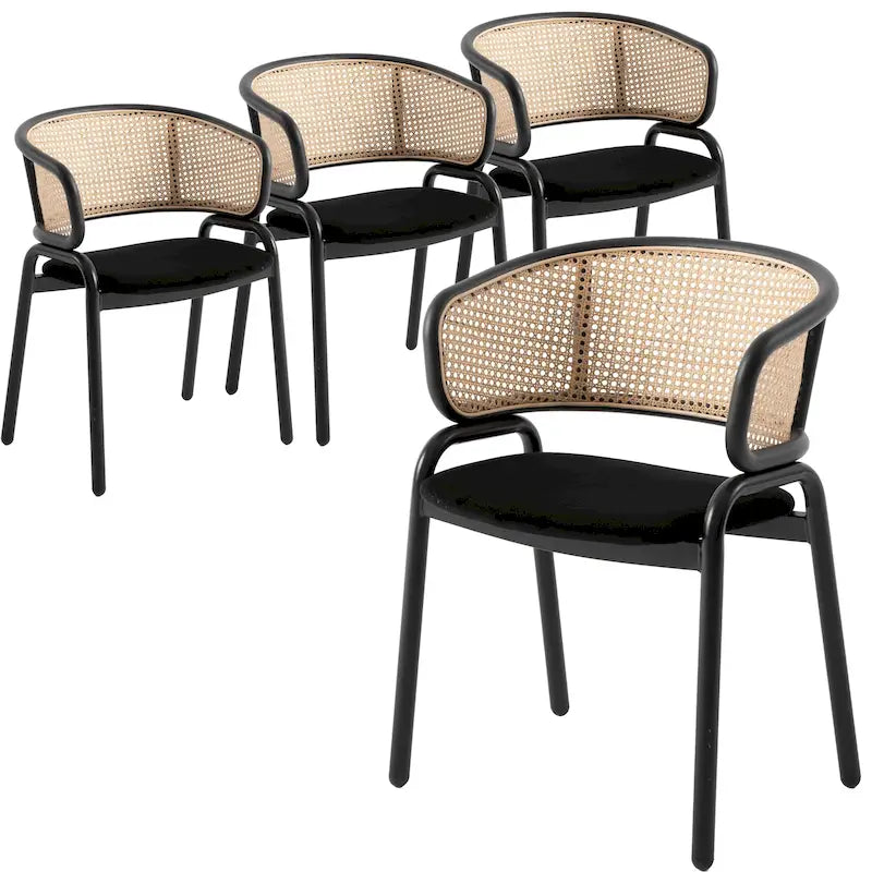 Chaise de salle à manger Ervilla moderne en osier avec accoudoirs et siège en velours rembourré pour salle à manger et cuisine, lot de 4 - 29,9