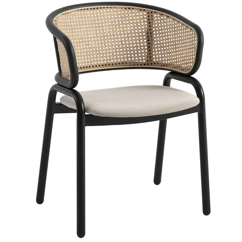 Chaise de salle à manger Ervilla moderne en osier avec accoudoirs et siège en velours rembourré pour salle à manger et cuisine, lot de 4 - 29,9