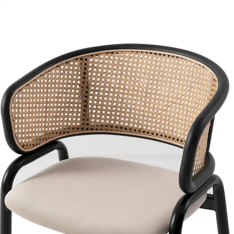 Chaise de salle à manger Ervilla moderne en osier avec accoudoirs et siège en velours rembourré pour salle à manger et cuisine, lot de 4 - 29,9