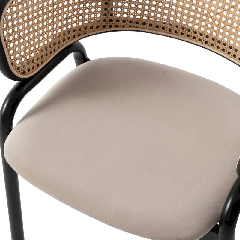 Chaise de salle à manger Ervilla moderne en osier avec accoudoirs et siège en velours rembourré pour salle à manger et cuisine, lot de 4 - 29,9