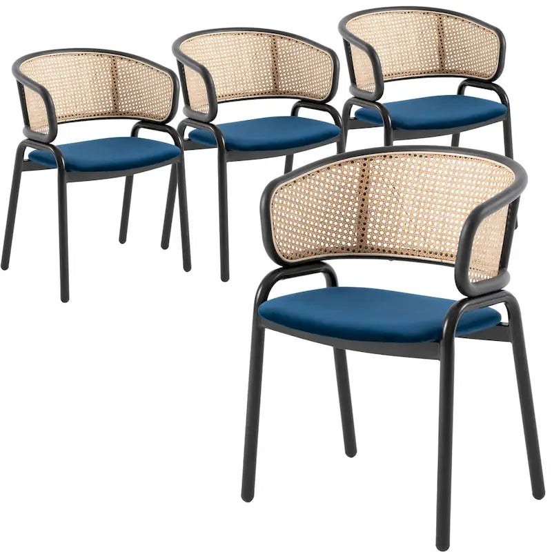 Chaise de salle à manger Ervilla moderne en osier avec accoudoirs et siège en velours rembourré pour salle à manger et cuisine, lot de 4 - 29,9