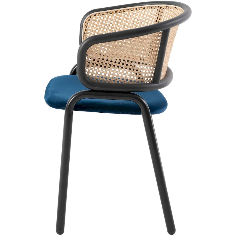 Chaise de salle à manger Ervilla moderne en osier avec accoudoirs et siège en velours rembourré pour salle à manger et cuisine, lot de 4 - 29,9
