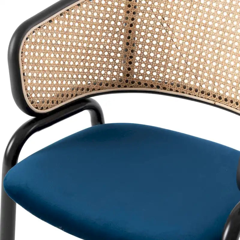 Chaise de salle à manger Ervilla moderne en osier avec accoudoirs et siège en velours rembourré pour salle à manger et cuisine, lot de 4 - 29,9