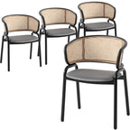 Chaise de salle à manger Ervilla moderne en osier avec accoudoirs et siège en velours rembourré pour salle à manger et cuisine, lot de 4 - 29,9