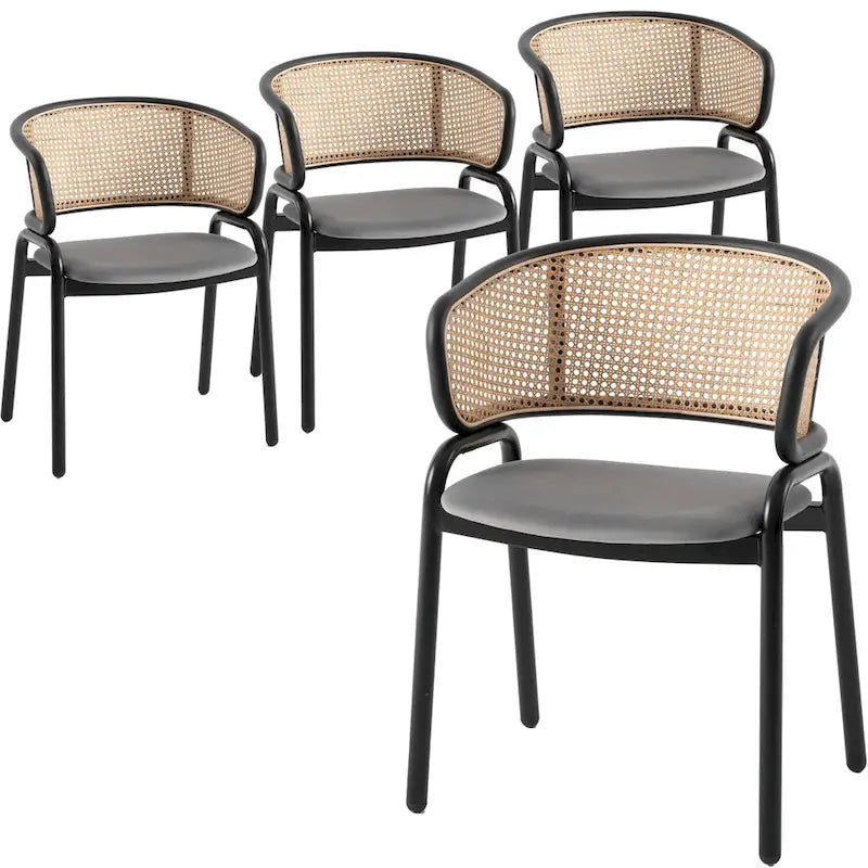 Chaise de salle à manger Ervilla moderne en osier avec accoudoirs et siège en velours rembourré pour salle à manger et cuisine, lot de 4 - 29,9