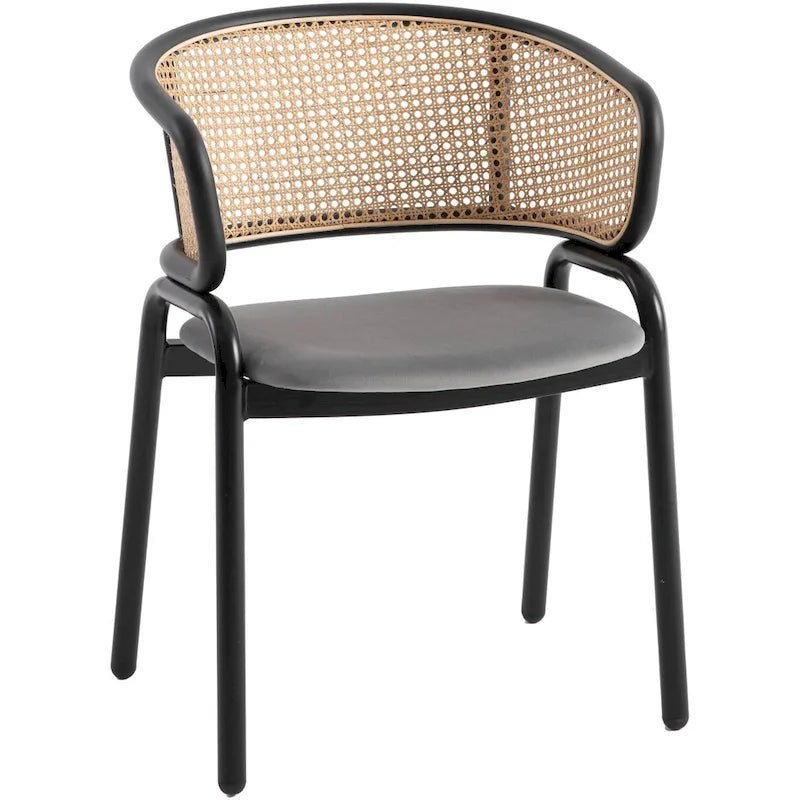 Chaise de salle à manger Ervilla moderne en osier avec accoudoirs et siège en velours rembourré pour salle à manger et cuisine, lot de 4 - 29,9