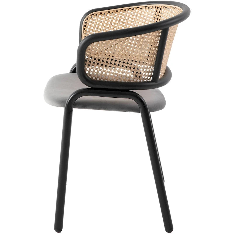 Chaise de salle à manger Ervilla moderne en osier avec accoudoirs et siège en velours rembourré pour salle à manger et cuisine, lot de 4 - 29,9