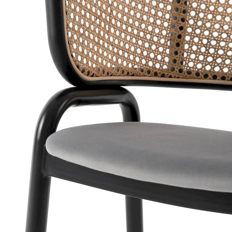 Chaise de salle à manger Ervilla moderne en osier avec accoudoirs et siège en velours rembourré pour salle à manger et cuisine, lot de 4 - 29,9