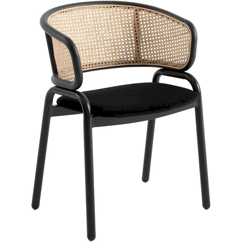 Chaise de salle à manger Ervilla moderne en osier avec accoudoirs et siège en velours rembourré pour salle à manger et cuisine, lot de 4 - 29,9