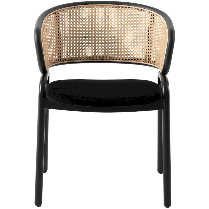 Chaise de salle à manger Ervilla moderne en osier avec accoudoirs et siège en velours rembourré pour salle à manger et cuisine, lot de 4 - 29,9