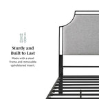 Cadre de lit Queen en métal courbé rembourré – Gris / Havane, Pour 2