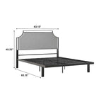 Cadre de lit Queen en métal courbé rembourré – Gris / Havane, Pour 2