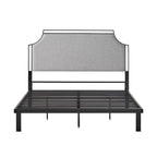 Cadre de lit Queen en métal courbé rembourré – Gris / Havane, Pour 2