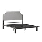 Cadre de lit Queen en métal courbé rembourré – Gris / Havane, Pour 2