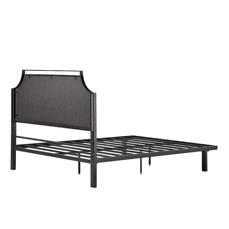 Cadre de lit Queen en métal courbé rembourré – Gris / Havane, Pour 2