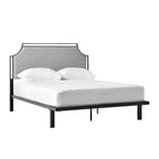 Cadre de lit Queen en métal courbé rembourré – Gris / Havane, Pour 2