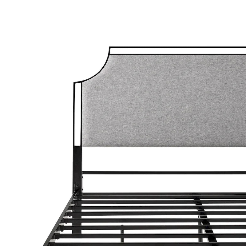 Cadre de lit Queen en métal courbé rembourré – Gris / Havane, Pour 2