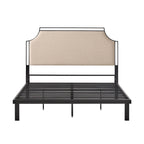 Cadre de lit Queen en métal courbé rembourré – Gris / Havane, Pour 2