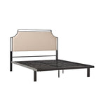 Cadre de lit Queen en métal courbé rembourré – Gris / Havane, Pour 2