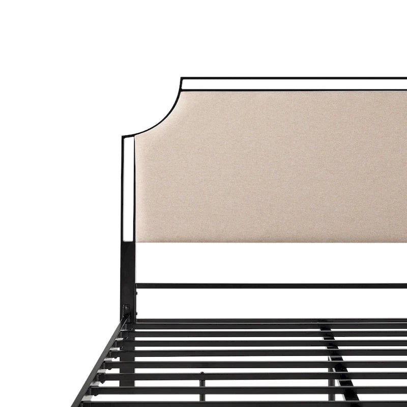 Cadre de lit Queen en métal courbé rembourré – Gris / Havane, Pour 2