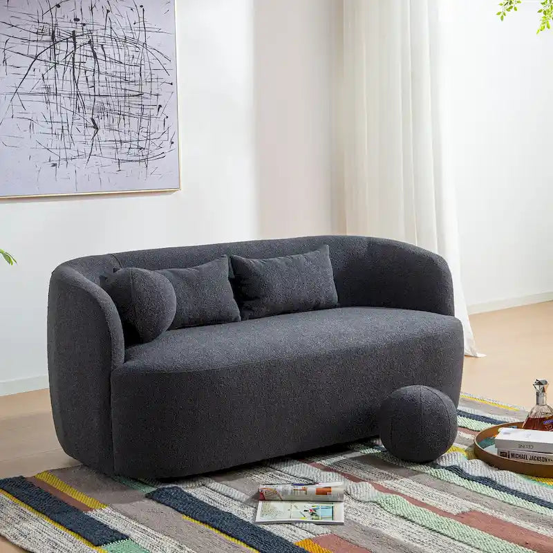 KINWELL Causeuse en Tissu Bouclé 2 Places avec Oreillers