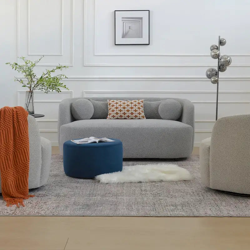 KINWELL Causeuse en Tissu Bouclé 2 Places avec Oreillers