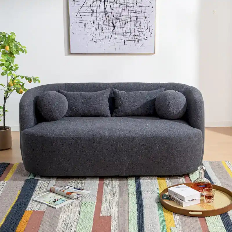KINWELL Causeuse en Tissu Bouclé 2 Places avec Oreillers