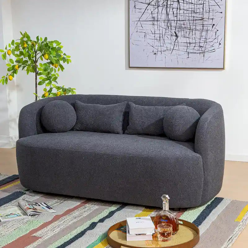 KINWELL Causeuse en Tissu Bouclé 2 Places avec Oreillers