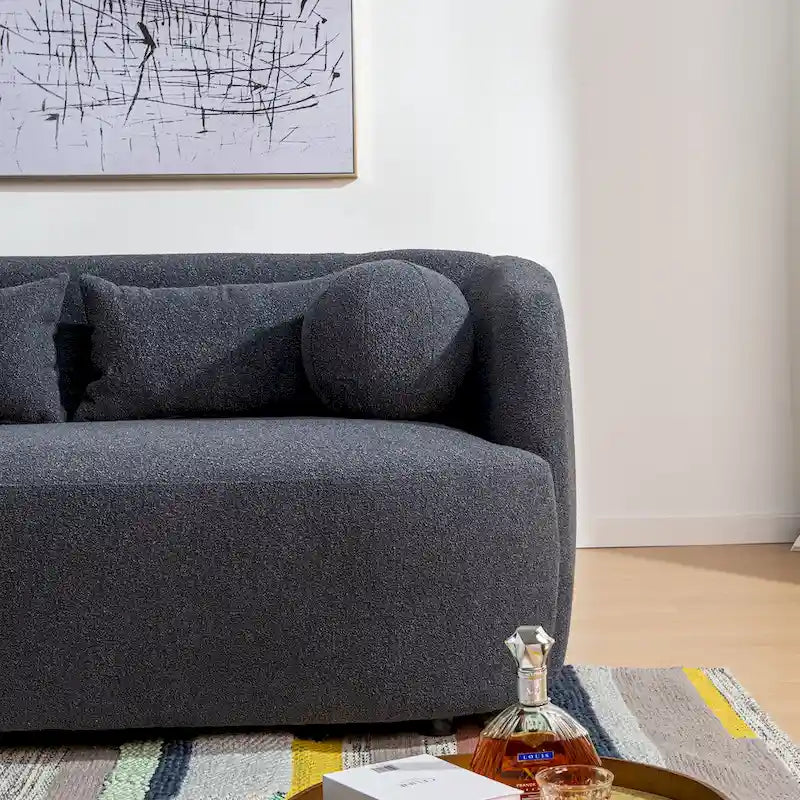 KINWELL Causeuse en Tissu Bouclé 2 Places avec Oreillers