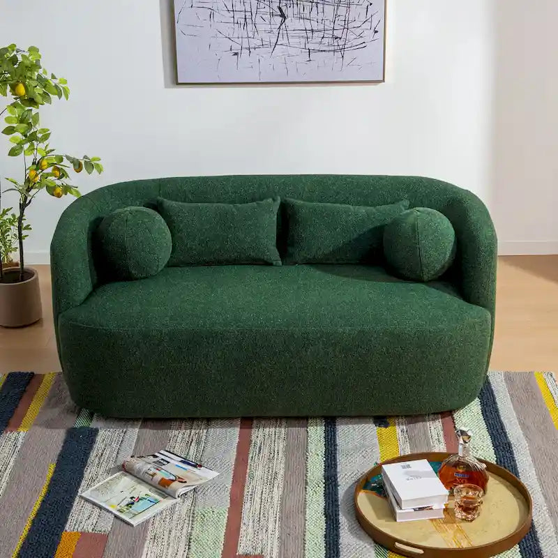 KINWELL Causeuse en Tissu Bouclé 2 Places avec Oreillers