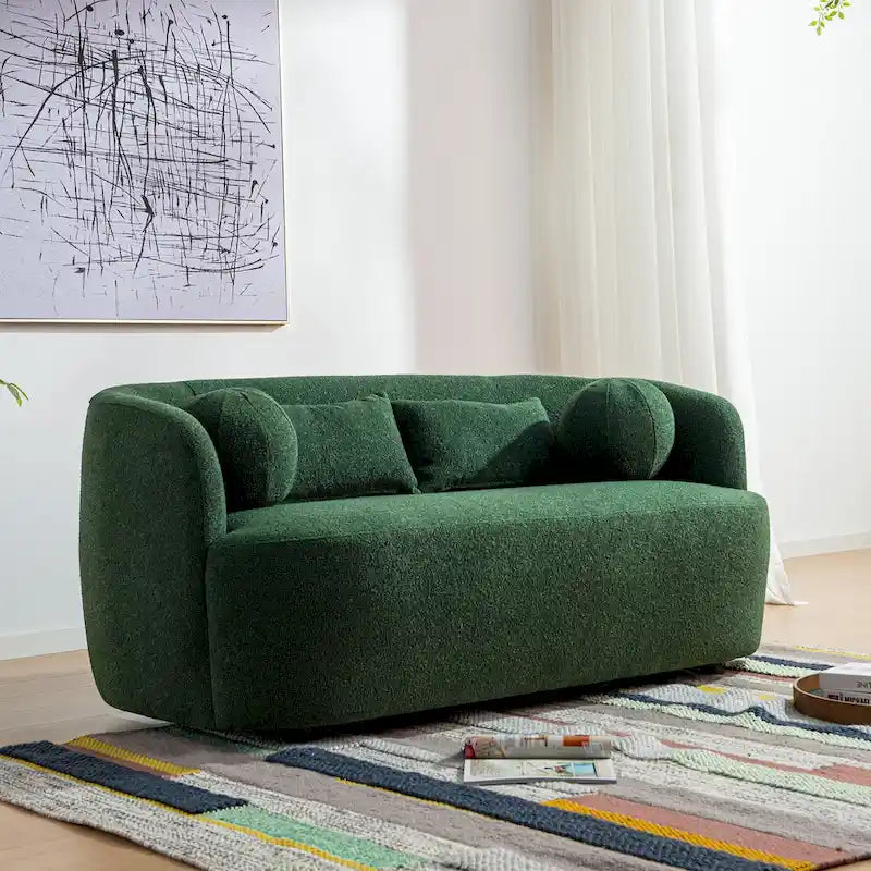 KINWELL Causeuse en Tissu Bouclé 2 Places avec Oreillers