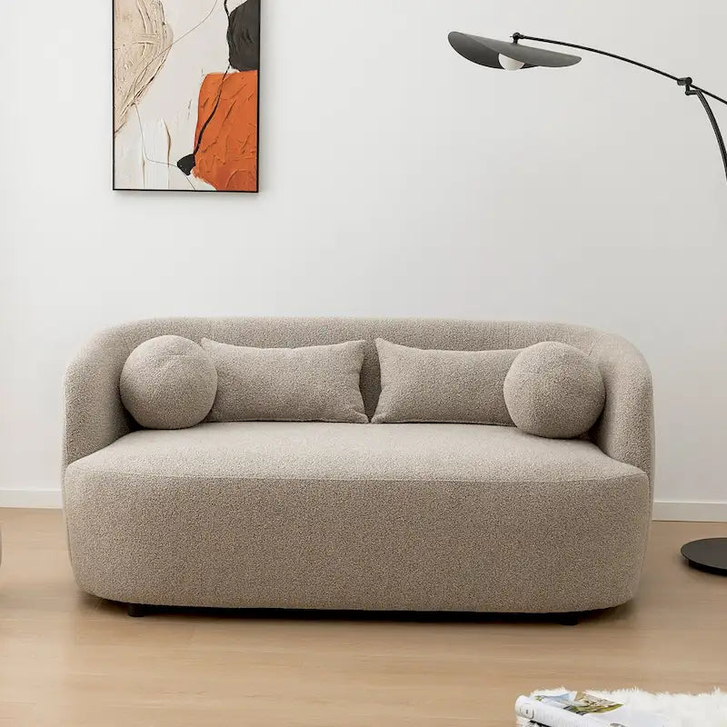 KINWELL Causeuse en Tissu Bouclé 2 Places avec Oreillers