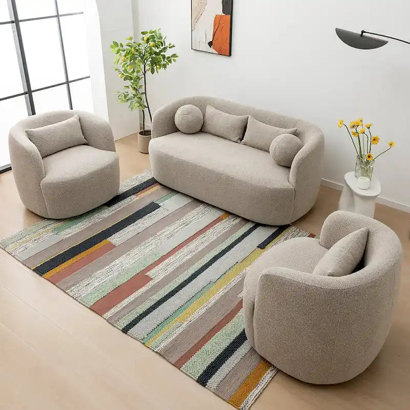 KINWELL Causeuse en Tissu Bouclé 2 Places avec Oreillers