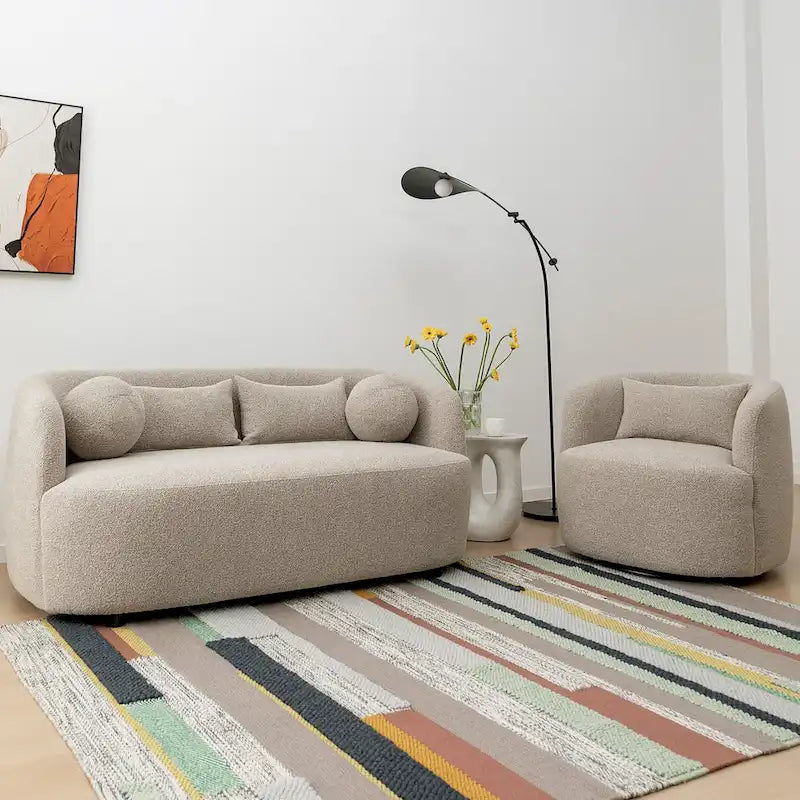 KINWELL Causeuse en Tissu Bouclé 2 Places avec Oreillers