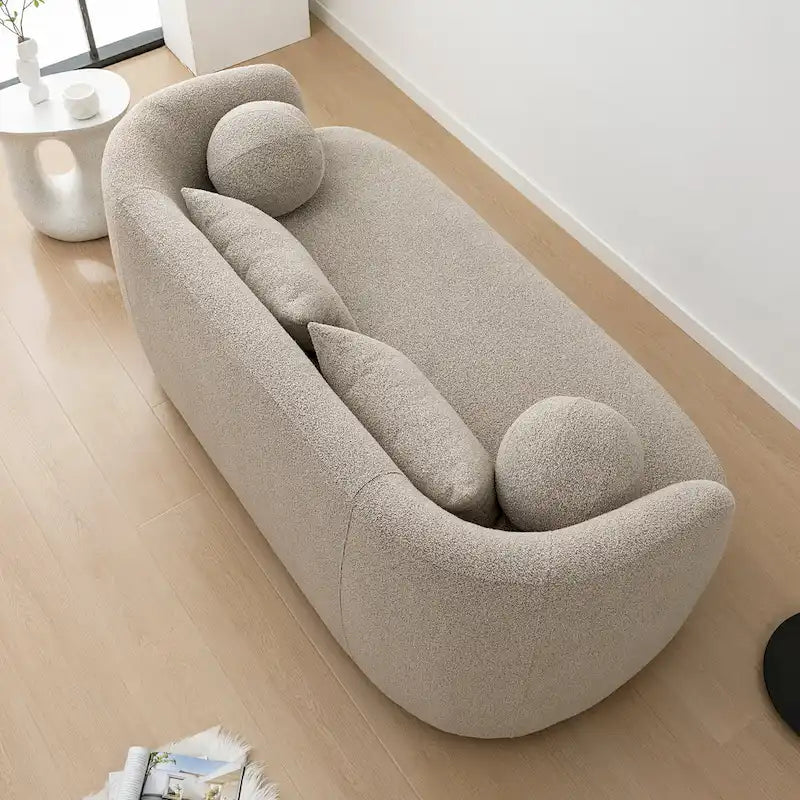 KINWELL Causeuse en Tissu Bouclé 2 Places avec Oreillers