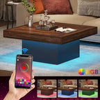 Table basse LED carrée de style rustique en bois composite pour salon