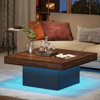 Table basse LED carrée de style rustique en bois composite pour salon