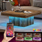 Table basse LED carrée de style rustique en bois composite pour salon