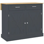 HOMCOM Îlot de cuisine roulant avec bar de petit-déjeuner en bois à abattant, Chariot de cuisine de style campagnard avec 2 tiroirs, Gris foncé