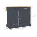 HOMCOM Îlot de cuisine roulant avec bar de petit-déjeuner en bois à abattant, Chariot de cuisine de style campagnard avec 2 tiroirs, Gris foncé