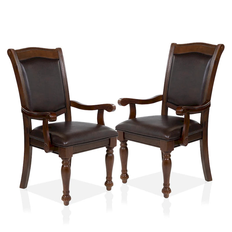 Chaises de salle à manger avec accoudoirs en similicuir Tima Traditional (Lot de 2) par Furniture of America