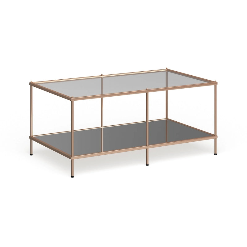 Table basse rectangulaire dorée SEI Furniture avec plateau en verre et étagère inférieure