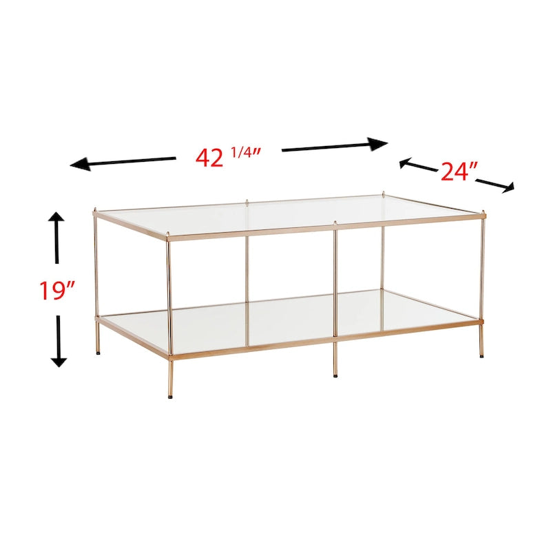 Table basse rectangulaire dorée SEI Furniture avec plateau en verre et étagère inférieure