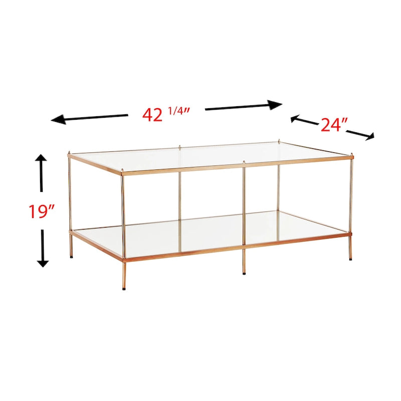 Table basse rectangulaire dorée SEI Furniture avec plateau en verre et étagère inférieure