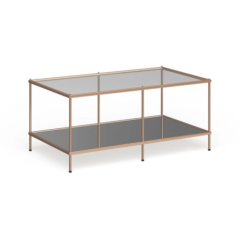 Table basse rectangulaire dorée SEI Furniture avec plateau en verre et étagère inférieure
