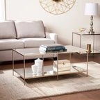 Table basse rectangulaire dorée SEI Furniture avec plateau en verre et étagère inférieure
