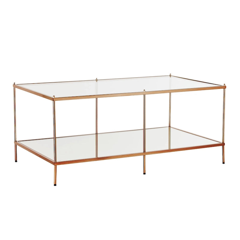 Table basse rectangulaire dorée SEI Furniture avec plateau en verre et étagère inférieure